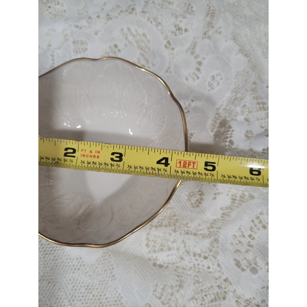 Lenox Leaf/Feather Design Porcelain Candy/Nut Dish Bowl Ivory Gold Christmas
